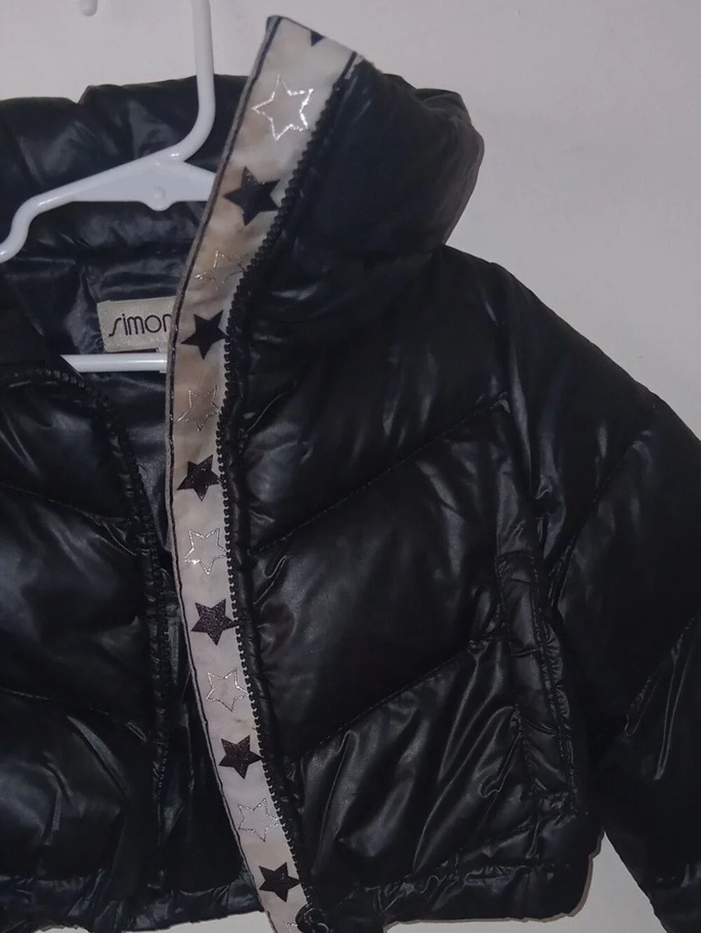 Simonetta Black Cropped Star-Trim Puffer Jacket for Kids